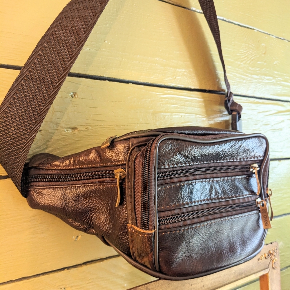 Chic Brown Crossbody Bag with Gold Accents